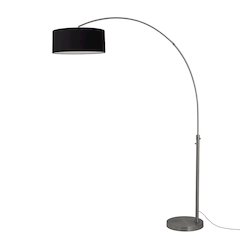 Float 92"H 1-Light Arc Lamp, Black Linen Shade, Black Nickel Base & Body