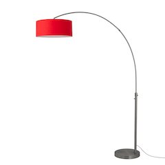 Float 92"H 1-Light Arc Lamp, Crimson Red Linen Shade, Black Nickel Base & Body