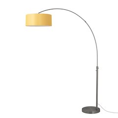 Float 92"H 1-Light Arc Lamp, Mustard Linen Shade, Black Nickel Base & Body