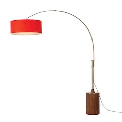 Tambo Stretch 92"H 1-Light Arc Lamp, Crimson Red Linen Drum Shade, Dark Walnut