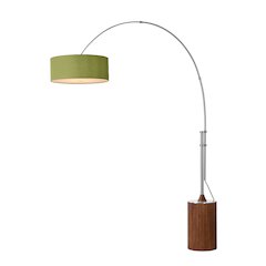 Tambo Stretch 92"H 1-Light Arc Lamp, Avocado Linen Drum Shade, Dark Walnut