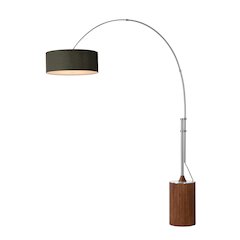 Tambo Stretch 92"H 1-Light Arc Lamp, Black Linen Drum Shade, Dark Walnut Base