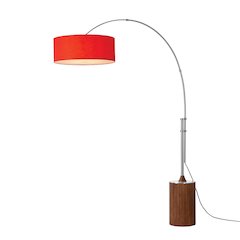 Tambo Stretch 92"H 1-Light Arc Lamp, Crimson Red Linen Drum Shade, Dark Walnut