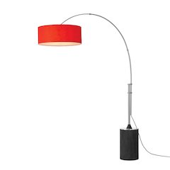 Tambo Stretch 92"H 1-Light Arc Lamp, Crimson Red Linen Drum Shade, Black Oak