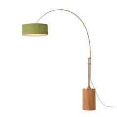Tambo Stretch 92"H 1-Light Arc Lamp, Avocado Linen Drum Shade, Light Wood Base