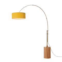Tambo Stretch 92"H 1-Light Arc Lamp, Mustard Linen Drum Shade, Light Wood Base