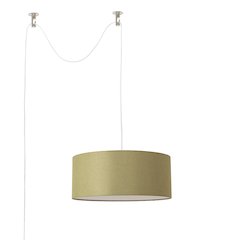 Stretch Swag Lamp, Avocado Linen Drum Shade, Satin Nickel