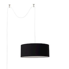 Stretch Swag Lamp, Black Linen Drum Shade, Satin Nickel