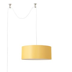 Stretch Swag Lamp, Mustard Linen Drum Shade, Satin Nickel