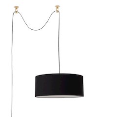 Stretch Swag Lamp, Black Linen Drum Shade, Weathered Brass