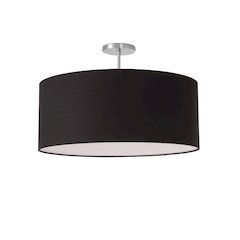 Stretch Semi Flush Mount, Black Linen Drum Shade, Satin Nickel