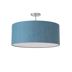 Stretch Semi Flush Mount,  Pool Blue Linen Drum Shade, Satin Nickel