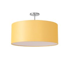Stretch Semi Flush Mount, Mustard Linen Drum Shade, Satin Nickel