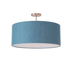 Stretch Semi-Flush Mount - Weathered Brass, Steel Base, Pool Blue Linen Shade