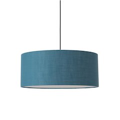 Stretch Pendant - Weathered Brass, Pol Blue Linen Shade, Dimmable, Bulb Included