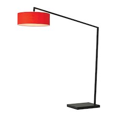 Stretch 87"H 1-Light Arc Lamp, Crimson Red Linen Drum Shade, Black Body