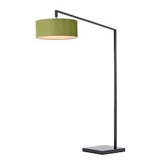Stretch 75"H 1-Light Chairside Arc Lamp, Avocado Linen Drum Shade, Black Body
