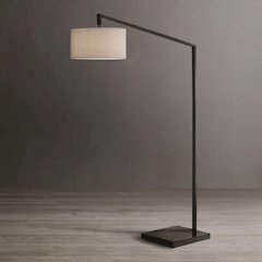 Stretch Chairside Arc Floor Lamp - Cashmere Gray Shade, Black Body and Base