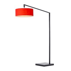 Stretch 75"H 1-Light Chairside Arc Lamp, Crimson Red Linen Drum Shade, Black