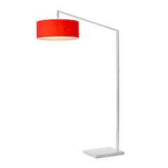 Stretch 75"H 1-Light Chairside Arc Lamp, Crimson Red Linen Drum Shade, White
