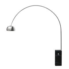 Iconic Arched LED Floor Lamp, Black Marble Block Base, Satin Nickel
