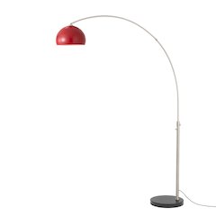 Float Half Dome 92" Arc Lamp - Satin Nickel, Black Marble Base, Crimson Red