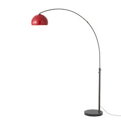 Float Half Dome Arc Lamp - Black Nickel, Black Marble Base, Crimson Red Steel