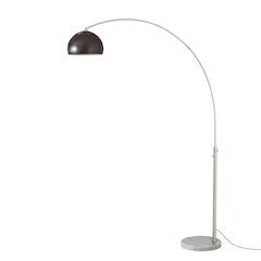 Float Half Dome Arc Lamp - Satin Nickel, White Marble Base, Black Nickel Shade