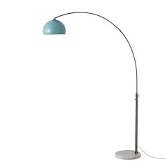 Float Half Dome 92" Arc Lamp - Black Nickel, White Marble Base, Pool Blue Steel
