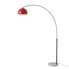 Float Half Dome Arc Lamp - Black Nickel, White Marble Base, Crimson Red Shade