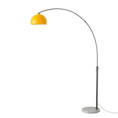 Float Half Dome 92" Arc Lamp - Black Nickel, White Marble Base, Mustard Steel