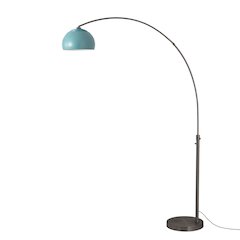 Float Half Dome 92" Arc Lamp - Black Nickel, Black Nickel Base, Pool Blue Steel
