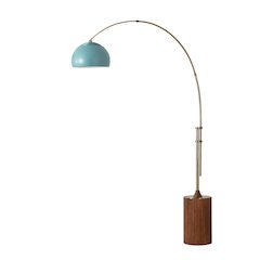 Tambo Half Dome 92"H 1-Light Arc Lamp, Pool Blue Steel Shade, Weathered Brass