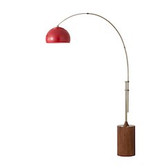 Tambo Half Dome 92"H 1-Light Arc Lamp, Crimson Red Steel Shade, Weathered Brass