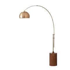 Tambo Half Dome 92" Arc Lamp - Weathered Brass, Dark Walnut Base, Half-Dome