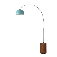 Tambo Half Dome 92" Arc Lamp - Satin Nickel, Dark Walnut Wood Base, Pool Blue