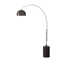 Tambo Half Dome 92" Arc Lamp - Satin Nickel, Black Oak Base, Black Nickel Leaf