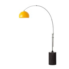 Tambo Half Dome 92" Arc Lamp - Satin Nickel, Black Oak Base, Mustard Steel Leaf