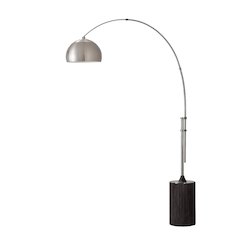 Tambo Half Dome 92" Arc Lamp - Satin Nickel, Black Oak Base, Satin Nickel Leaf