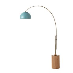 Tambo Half Dome 92"H 1-Light Arc Lamp, Pool Blue Steel Shade, Weathered Brass