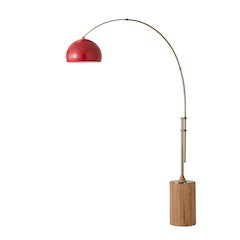 Tambo Half Dome 92"H 1-Light Arc Lamp, Crimson Red Steel Shade, Weathered Brass