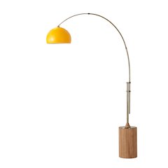 Tambo Half Dome 92"H 1-Light Arc Lamp, Mustard Steel Shade, Weathered Brass