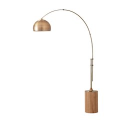Tambo Half Dome 92" Arc Lamp - Weathered Brass, Natural Ash Wood Base, Steel