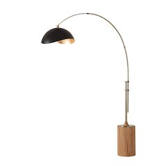 Tambo Luna Bella 92" Arc Lamp - Weathered Brass, Natural Ash Wood Base, Matte