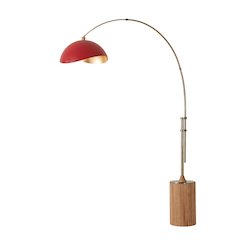 Tambo Luna Bella 92" Arc Lamp - Weathered Brass, Natural Ash Wood Base, Matte
