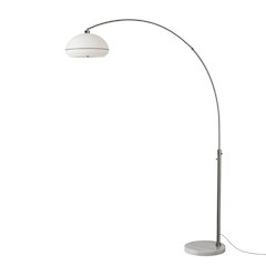 Simple Morelli Arc Lamp - Black Nickel, White Marble Base, Oval Lucite Shade