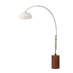 Tambo Morelli 92" Arc Lamp - Weathered Brass, Dark Walnut Base, White Oval