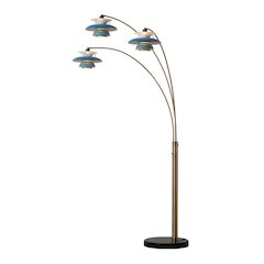 Palm Springs 3 Light Arc Floor Lamp - Weathered brass/Blue