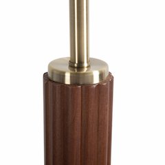 Tambo Floor Lamp - Dark Walnut Wood Finish, Weathered Brass, White linen Shade