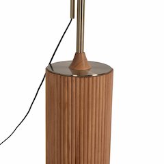 Tambo 92"H 1-Light Arc Lamp, White Linen Shade, Light Wood Base, Weathered Brass